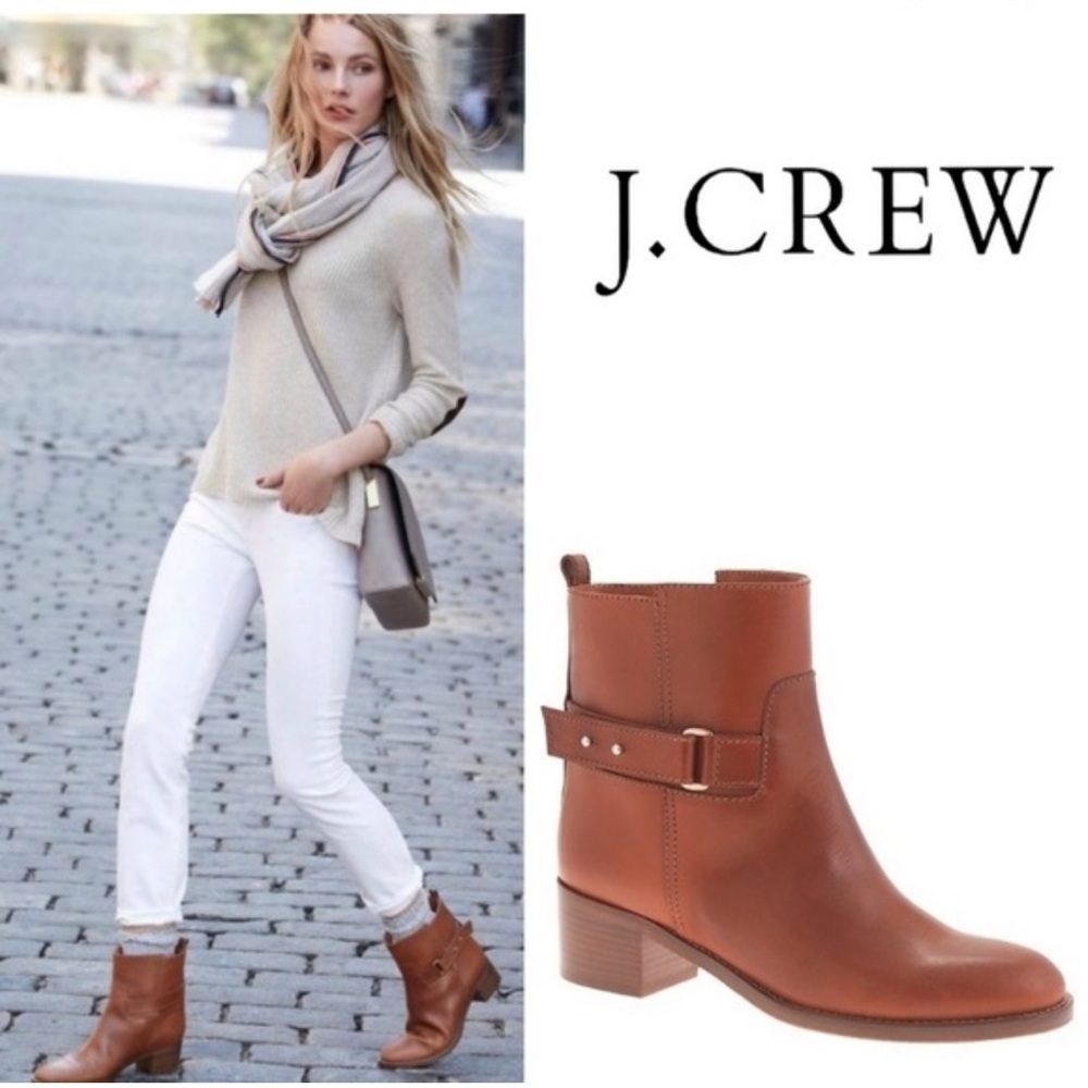 J Crew Parker cognac leather classic brown low heel ankle boots size 6 - Picture 13 of 13